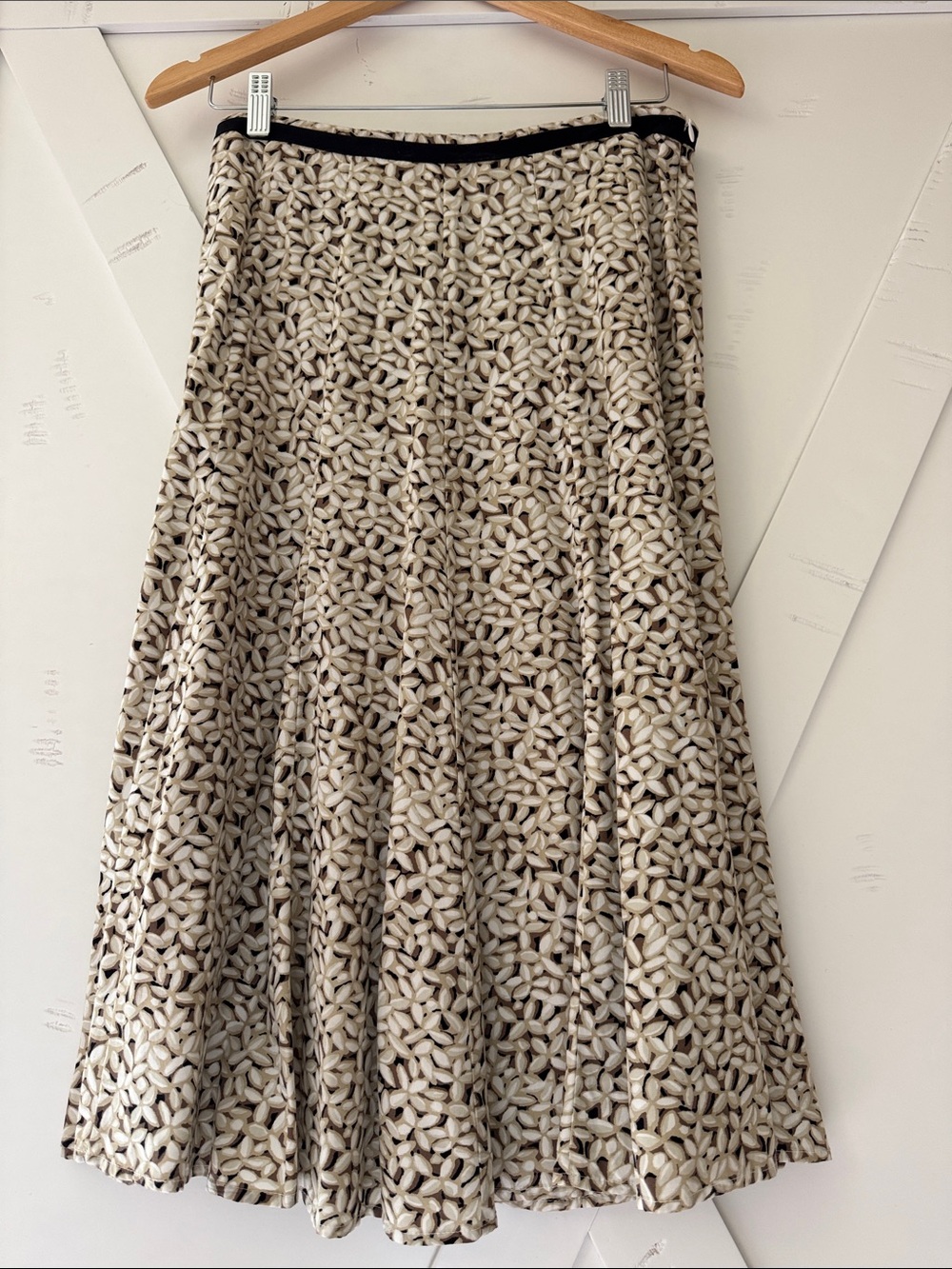 Christopher & Banks Cream and Black Patterned A-Line Skirt